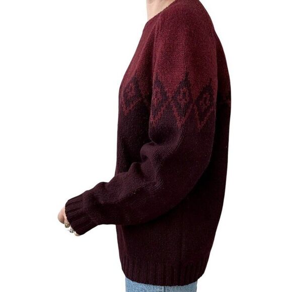 Vintage Eddie Bauer Mens Red Purple Fair Isle 100% Lambs Wool Ski Sweater Sz L - Picture 5 of 8